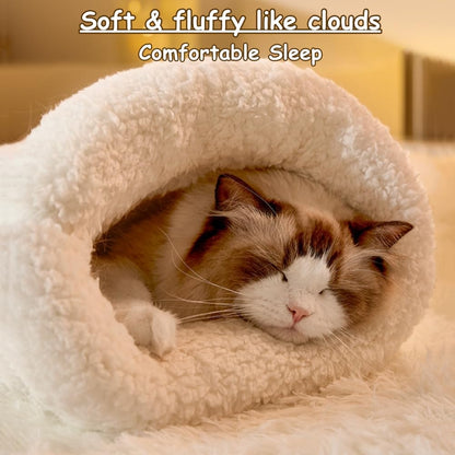 CareHaven Cozy Cat Sleeping Bag in plush cave bed for indoor cats, soft and comfortable sleeping space for feline relaxation