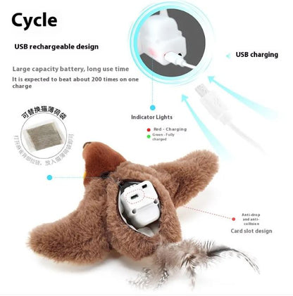 Interactive feather cat toy with flapping bird design from Petcartsupply.store, perfect for entertaining and stimulating cats.
