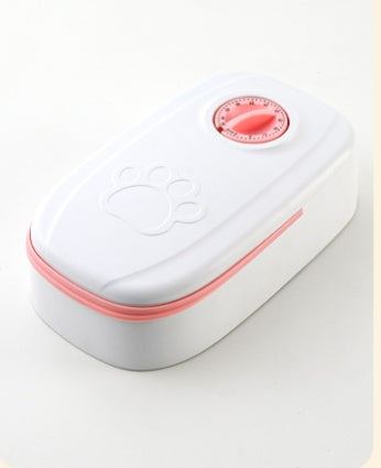 CareHaven automatic pet feeder and water dispenser for dogs and cats, showing a sleek white unit with food and water bowls.