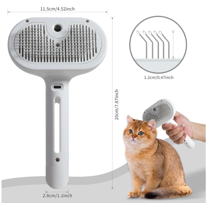 Pet Hair Spray Brush by Petcartsupply.store with ergonomic handle and bristles for detangling pet fur and reducing hair shedding.