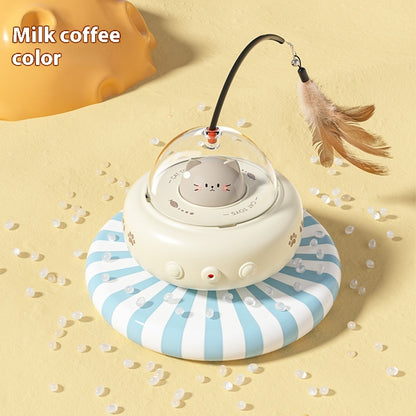 CareHaven Petcartsupply™ Interactive Electric Cat Toy showing a colorful, rotating toy with feathers designed to entertain cats.