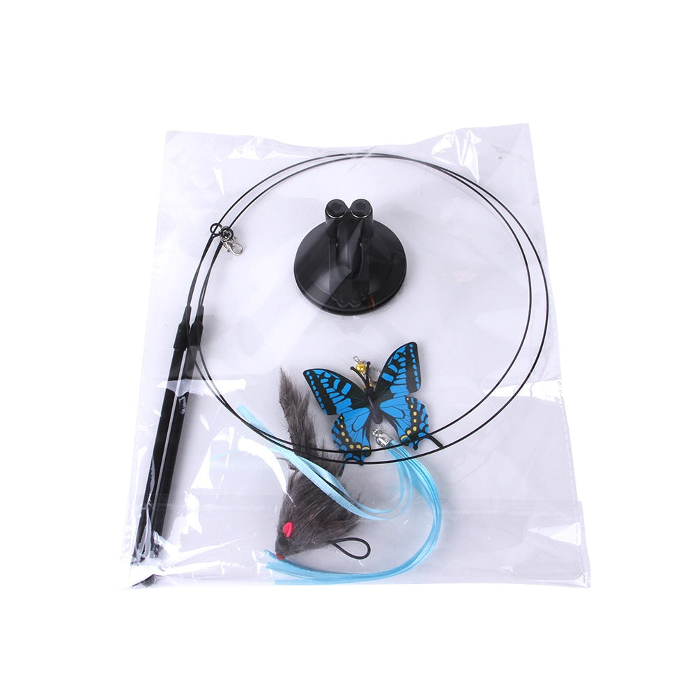 Petcartsupply.store Cat Sucker Teaser Toy with colorful feathers and string for interactive feline play and entertainment.