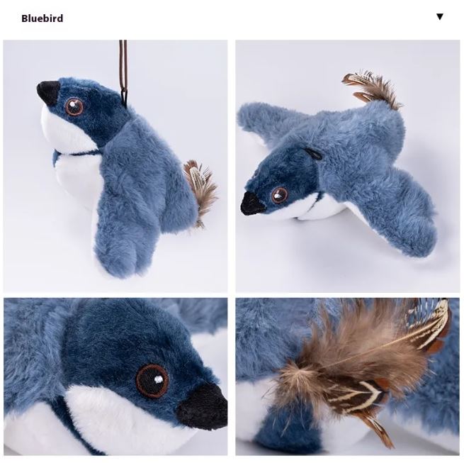 Flapping bird cat toy with colorful feathers and a lightweight design, ideal for entertaining and engaging cats.