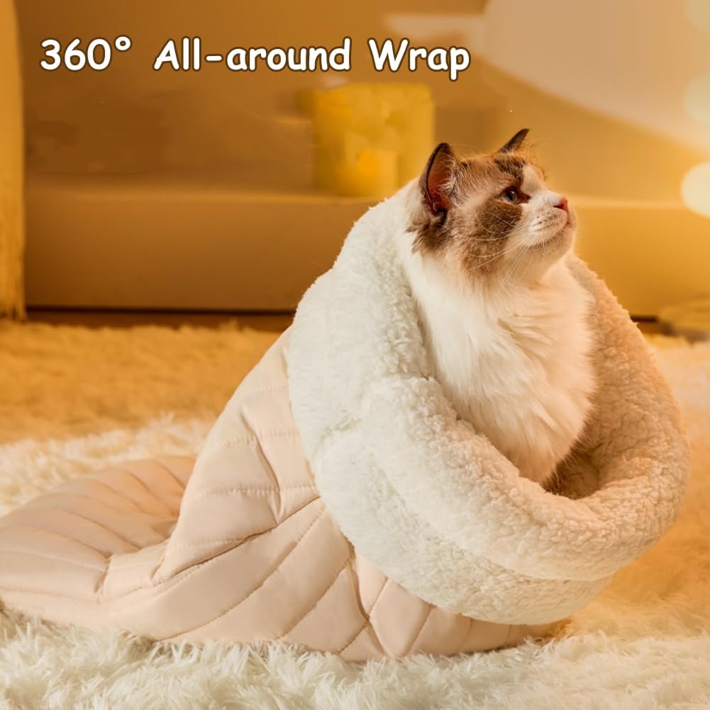 CareHaven Cozy Cat Sleeping Bag, plush cave bed for indoor cats, soft and warm with a snug interior for restful naps.