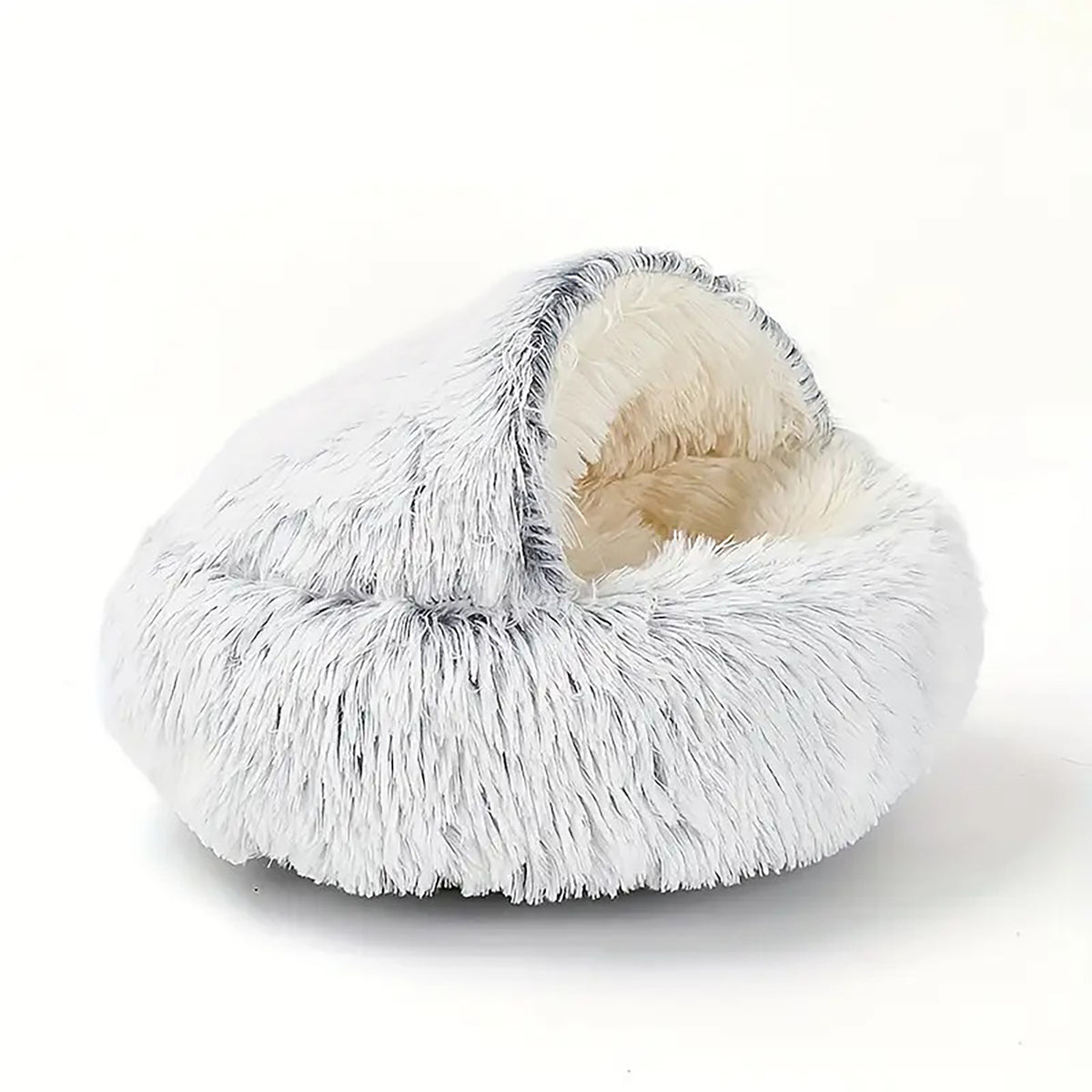 CareHaven plush donut cat bed with cozy cave design, ideal for small cats and dogs to rest comfortably.