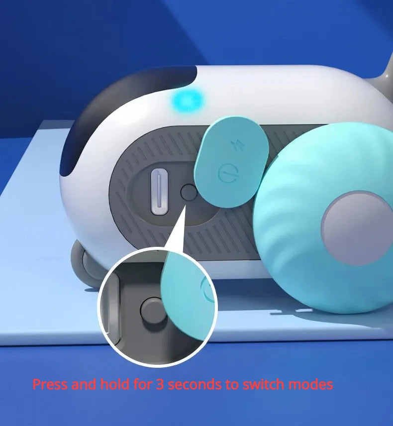 CareHaven remote-controlled cat car, an interactive chase toy for cats, with colorful design and moving wheels for feline entertainment.