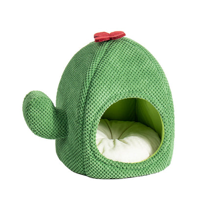 CareHaven Cozy Cactus Cat Bed enclosed cave bed for cats and small dogs, soft fabric with cactus design for cozy comfort